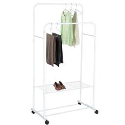 KORVIXA Wheeled Metal Clothing Rack Garment Coat Shelving in White - Size: 900mm