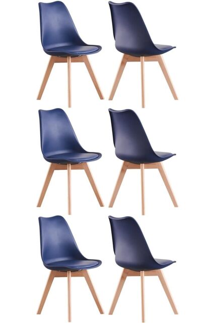 Life Interiors Set of 6 Scandinavian Dining Chairs Leather Cushions Solid Wood Legs in Royal - image 1
