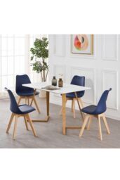 Life Interiors Set of 6 Scandinavian Dining Chairs Leather Cushions Solid Wood Legs in Royal - thumbnail 5