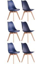 Life Interiors Set of 6 Scandinavian Dining Chairs Leather Cushions Solid Wood Legs in Royal