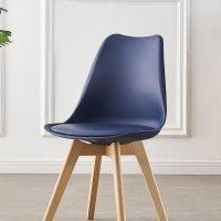 Life Interiors Set of 6 Scandinavian Dining Chairs Leather Cushions Solid Wood Legs in Royal - thumbnail 2