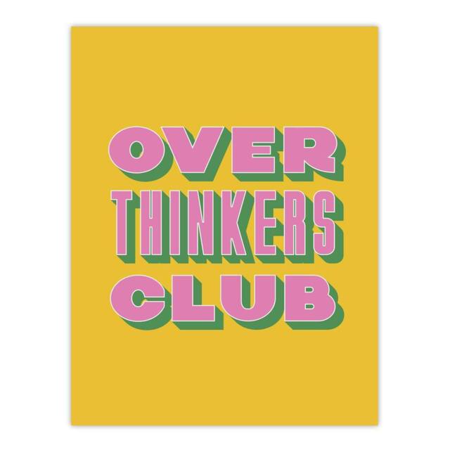 "Artery8 Overthinkers Club Mustard Yellow Pink Retro Wall Art Print - Size: W12"" x H16""" - image 1