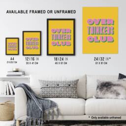 "Artery8 Overthinkers Club Mustard Yellow Pink Retro Wall Art Print - Size: W12"" x H16""" - thumbnail 3