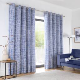 Portfolio Home Maine Geometric Abstract Fully Lined Eyelet Curtain Set 2 Panel Pair in Blue - Size: 117 cm width x 183 cm drop