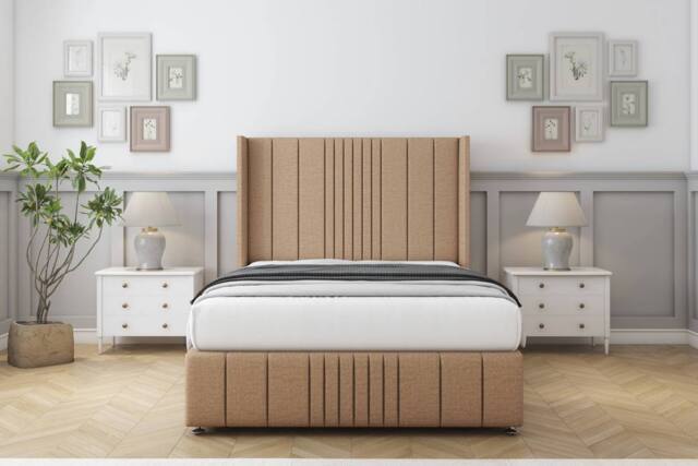 "Sloomy Hargrave Dumfries Divan Base No Drawers-54"" Wingback & 12"" Footboard in Light Brown - Size: Single" - image 1
