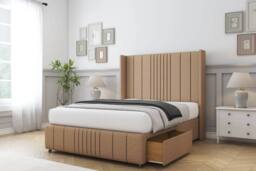 "Sloomy Hargrave Dumfries Divan Base No Drawers-54"" Wingback & 12"" Footboard in Light Brown - Size: Single" - thumbnail 4