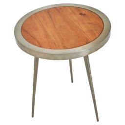 Orsina Acacia Wood Round Side Table-Metallic Small Table-Gold Aluminium Framed Bedside Table-Natural Round Table in Natural - thumbnail 3