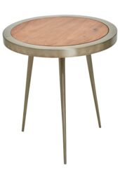 Orsina Acacia Wood Round Side Table-Metallic Small Table-Gold Aluminium Framed Bedside Table-Natural Round Table in Natural