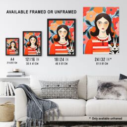 "Artery8 Wall Art Print Cat Woman Henri Matisse Style Floral Portrait Poster Picture - Size: W18"" x H24""" - thumbnail 3