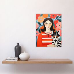"Artery8 Wall Art Print Cat Woman Henri Matisse Style Floral Portrait Poster Picture - Size: W18"" x H24""" - thumbnail 4