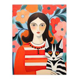 "Artery8 Wall Art Print Cat Woman Henri Matisse Style Floral Portrait Poster Picture - Size: W18"" x H24""" - thumbnail 1