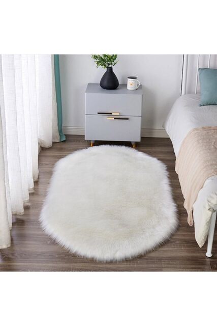 H&O Direct Oval Super Soft Shaggy Area Rug in White - Size: 60 cm x 120 cm - image 1