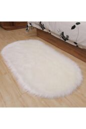 H&O Direct Oval Super Soft Shaggy Area Rug in White - Size: 60 cm x 120 cm - thumbnail 2