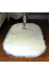 H&O Direct Oval Super Soft Shaggy Area Rug in White - Size: 60 cm x 120 cm - thumbnail 6