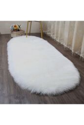 H&O Direct Oval Super Soft Shaggy Area Rug in White - Size: 60 cm x 120 cm - thumbnail 5