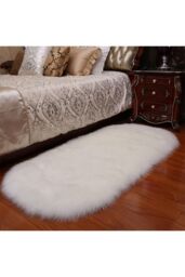 H&O Direct Oval Super Soft Shaggy Area Rug in White - Size: 60 cm x 120 cm - thumbnail 4