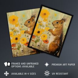 Artery8 Squirrel In The Marigolds Stop To Smell The Flowers Oil Painting Orange & Yellow Extra Large XL Unframed Wall Art Poster Print - thumbnail 2