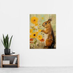 Artery8 Squirrel In The Marigolds Stop To Smell The Flowers Oil Painting Orange & Yellow Extra Large XL Unframed Wall Art Poster Print - thumbnail 4