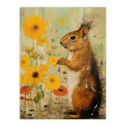 Artery8 Squirrel In The Marigolds Stop To Smell The Flowers Oil Painting Orange & Yellow Extra Large XL Unframed Wall Art Poster Print - thumbnail 1