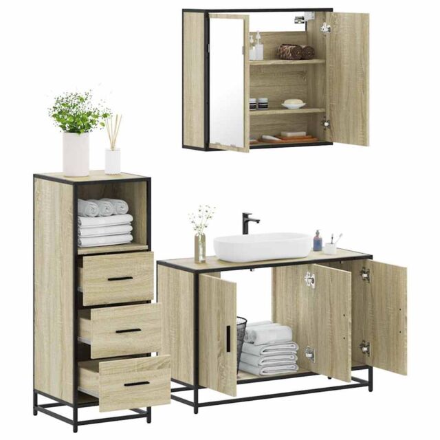 Berkfield Home 3 Piece Bathroom Furniture Set Sonoma Oak Engineered Wood in Brown - image 1