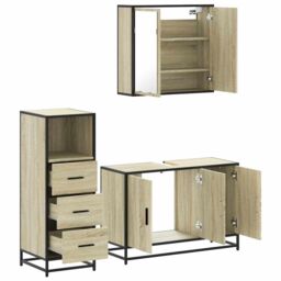 Berkfield Home 3 Piece Bathroom Furniture Set Sonoma Oak Engineered Wood in Brown - thumbnail 6