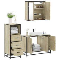 Berkfield Home 3 Piece Bathroom Furniture Set Sonoma Oak Engineered Wood in Brown - thumbnail 1