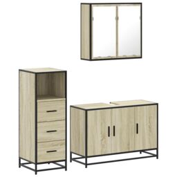 Berkfield Home 3 Piece Bathroom Furniture Set Sonoma Oak Engineered Wood in Brown - thumbnail 2