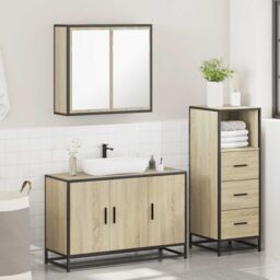 Berkfield Home 3 Piece Bathroom Furniture Set Sonoma Oak Engineered Wood in Brown - thumbnail 4