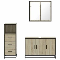 Berkfield Home 3 Piece Bathroom Furniture Set Sonoma Oak Engineered Wood in Brown - thumbnail 5