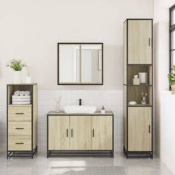 Berkfield Home 3 Piece Bathroom Furniture Set Sonoma Oak Engineered Wood in Brown - thumbnail 3