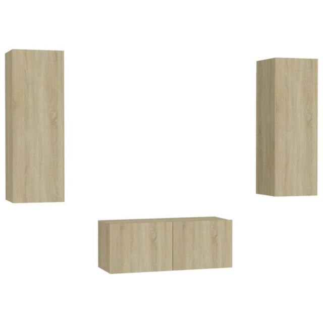Berkfield Home 3 Piece TV Cabinet Set Sonoma Oak Engineered Wood in Light Oak - image 1