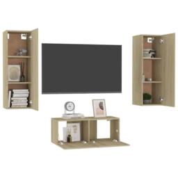 Berkfield Home 3 Piece TV Cabinet Set Sonoma Oak Engineered Wood in Light Oak - thumbnail 3
