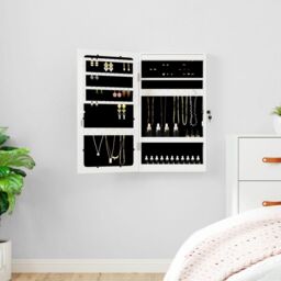 Berkfield Home Mirror Jewellery Cabinet with LED Lights Wall Mounted White