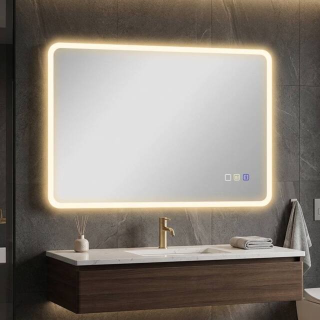 STILVORA 80 x 60cm LED Bathroom Mirror, Bluetooth, Anti-Fog, 3-Colour Lighting, Silver - Size: 80 x 60 cm - image 1