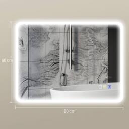 STILVORA 80 x 60cm LED Bathroom Mirror, Bluetooth, Anti-Fog, 3-Colour Lighting, Silver - Size: 80 x 60 cm - thumbnail 4
