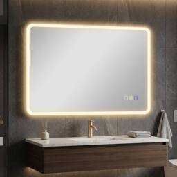 STILVORA 80 x 60cm LED Bathroom Mirror, Bluetooth, Anti-Fog, 3-Colour Lighting, Silver - Size: 80 x 60 cm