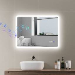 STILVORA 80 x 60cm LED Bathroom Mirror, Bluetooth, Anti-Fog, 3-Colour Lighting, Silver - Size: 80 x 60 cm - thumbnail 3