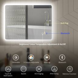 STILVORA 80 x 60cm LED Bathroom Mirror, Bluetooth, Anti-Fog, 3-Colour Lighting, Silver - Size: 80 x 60 cm - thumbnail 6