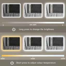 STILVORA 80 x 60cm LED Bathroom Mirror, Bluetooth, Anti-Fog, 3-Colour Lighting, Silver - Size: 80 x 60 cm - thumbnail 8
