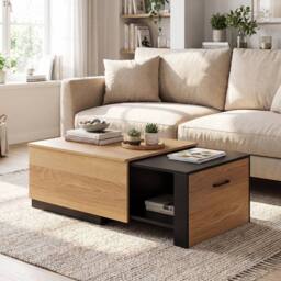 Gymax Extendable Coffee Table with 2 Storage Compartments in Natural - thumbnail 7