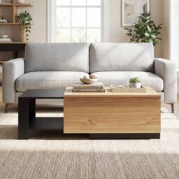 Gymax Extendable Coffee Table with 2 Storage Compartments in Natural - thumbnail 8