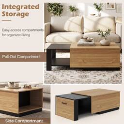 Gymax Extendable Coffee Table with 2 Storage Compartments in Natural - thumbnail 3