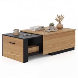 Gymax Extendable Coffee Table with 2 Storage Compartments in Natural - thumbnail 1