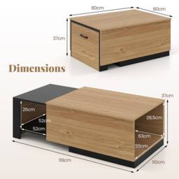 Gymax Extendable Coffee Table with 2 Storage Compartments in Natural - thumbnail 2