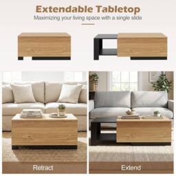 Gymax Extendable Coffee Table with 2 Storage Compartments in Natural - thumbnail 5