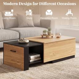 Gymax Extendable Coffee Table with 2 Storage Compartments in Natural - thumbnail 9
