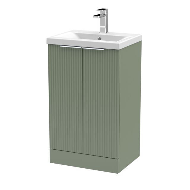 Balterley Fluted Front Floor Standing 2 Door Vanity Basin Unit 500mm Satin Green - image 1