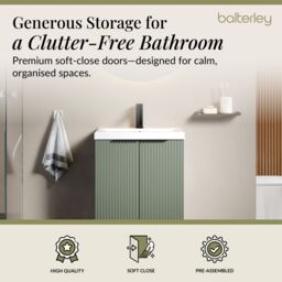 Balterley Fluted Front Floor Standing 2 Door Vanity Basin Unit 500mm Satin Green - thumbnail 3
