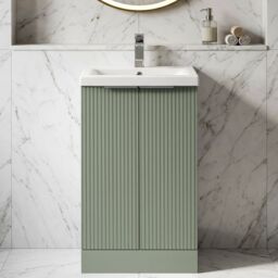 Balterley Fluted Front Floor Standing 2 Door Vanity Basin Unit 500mm Satin Green - thumbnail 8