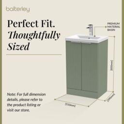 Balterley Fluted Front Floor Standing 2 Door Vanity Basin Unit 500mm Satin Green - thumbnail 5
